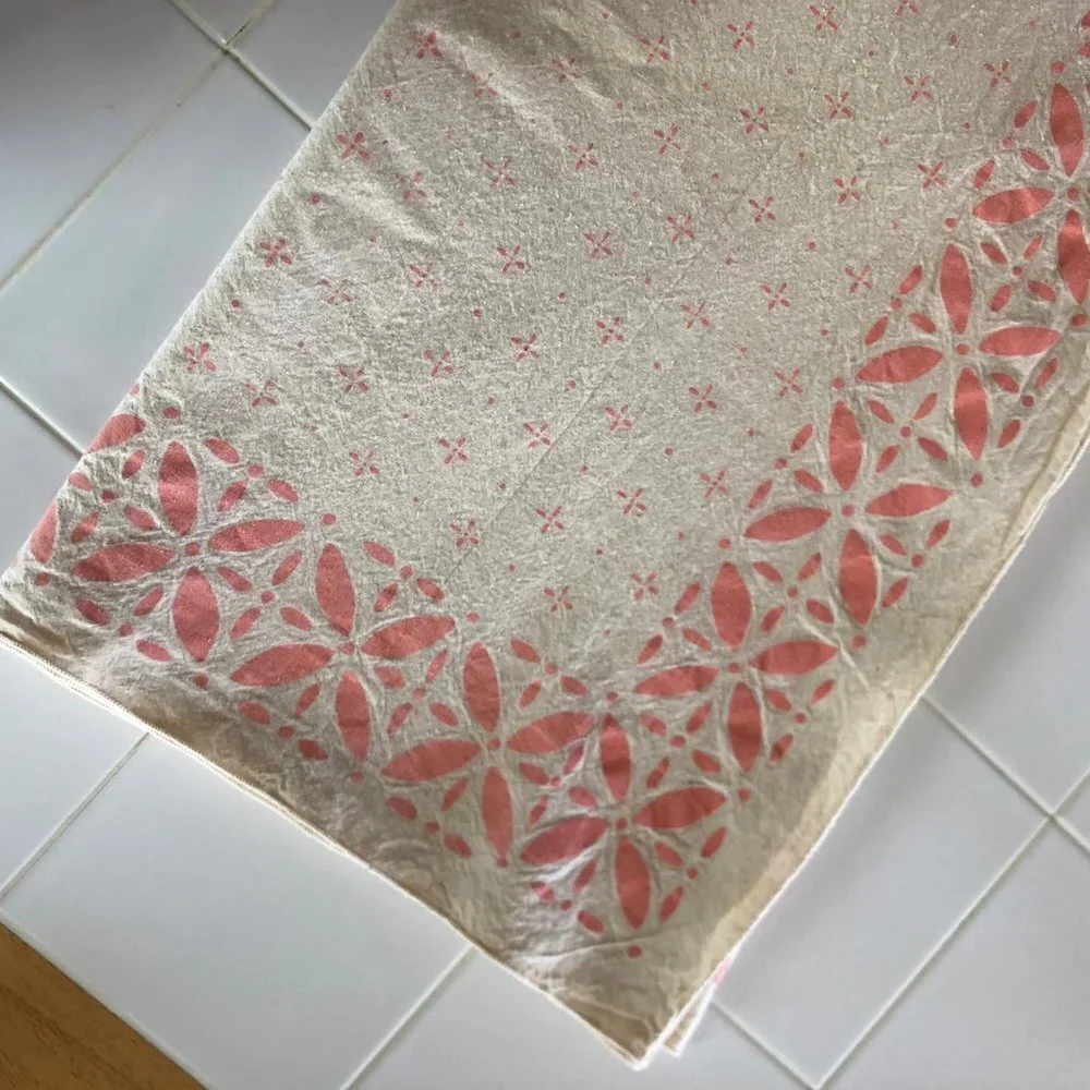 Vintage Beige Floral Tablecloth - 1960s Midcentury Modern Cottagecore Decor